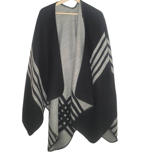 Women's Reversible Pashmina Coverup Scarf Black Grey One Size - Picture 1 of 4